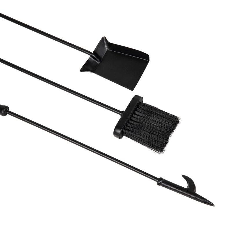 Mind Reader Fireplace Tool Set, Poker, Ash Brush, Shovel Scoop, Stand, Wrought Iron and Steel, 6.25"L x 6.25"W x 30"H, Black - Image 5